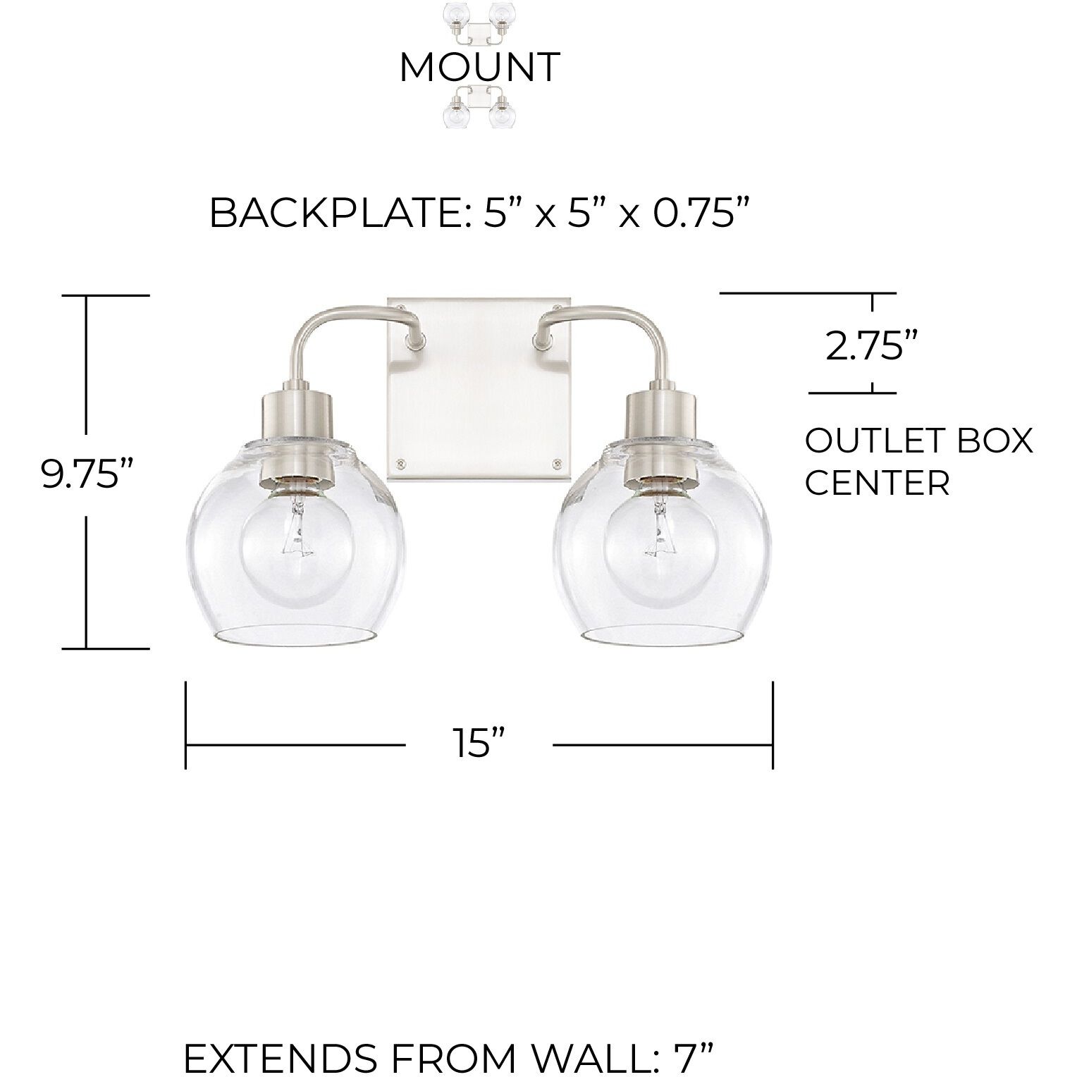Tanner 2 Light 15 inch Brushed Nickel Vanity Light Wall Light
