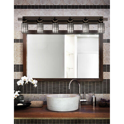 Wire Glass LED 59 inch Brushed Nickel Bath Bar Wall Light in 4200 Lm LED, Swirl with Clear Bubbles, Cylinder with Flat Rim, Argyle