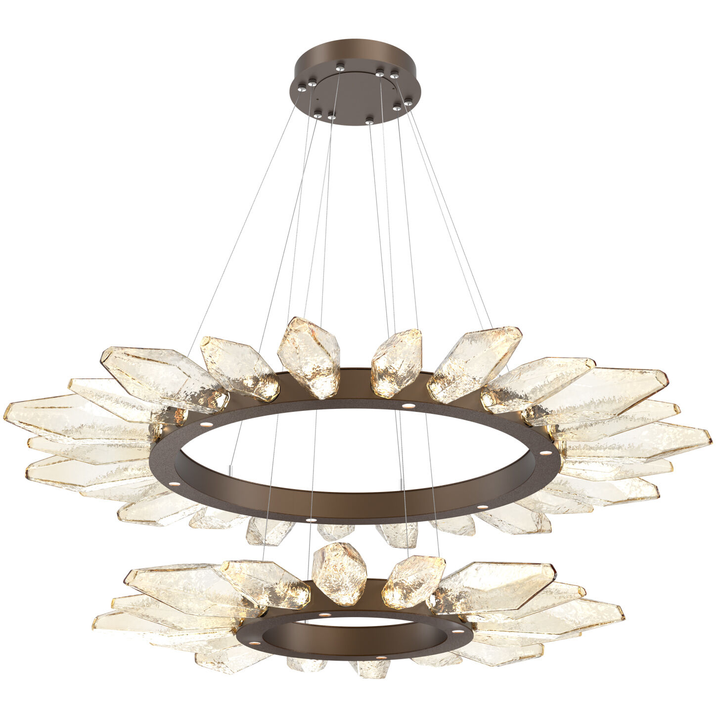Rock Crystal LED Flat Bronze Chandelier Ceiling Light, Radial Ring Two Tier