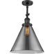 Franklin Restoration X-Large Cone LED 12 inch Matte Black Semi-Flush Mount Ceiling Light in Plated Smoke Glass, Franklin Restoration