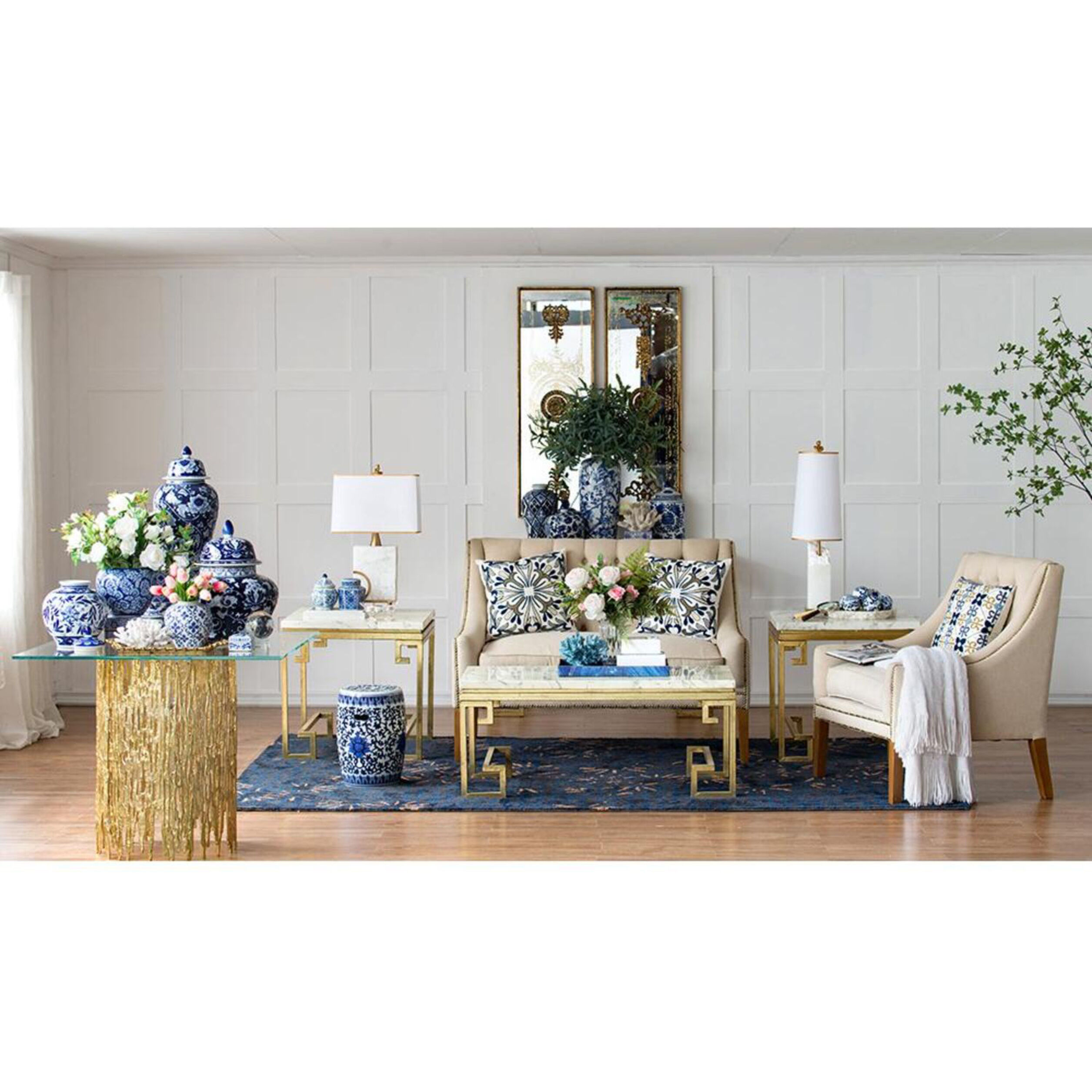 Garden 15.9 inch Blue and White Stool