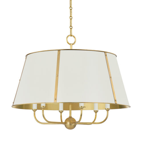 Cambridge 6 Light 28.5 inch Aged Brass/Off White Chandelier Ceiling Light