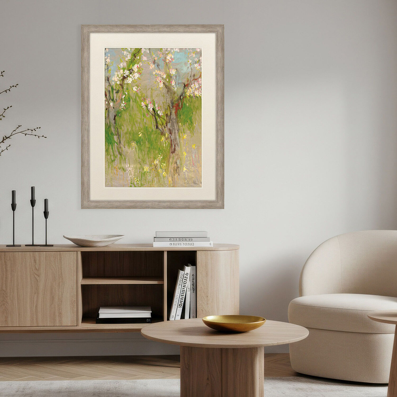 Spring Day Green and Blue and Multi and Pink Framed Art