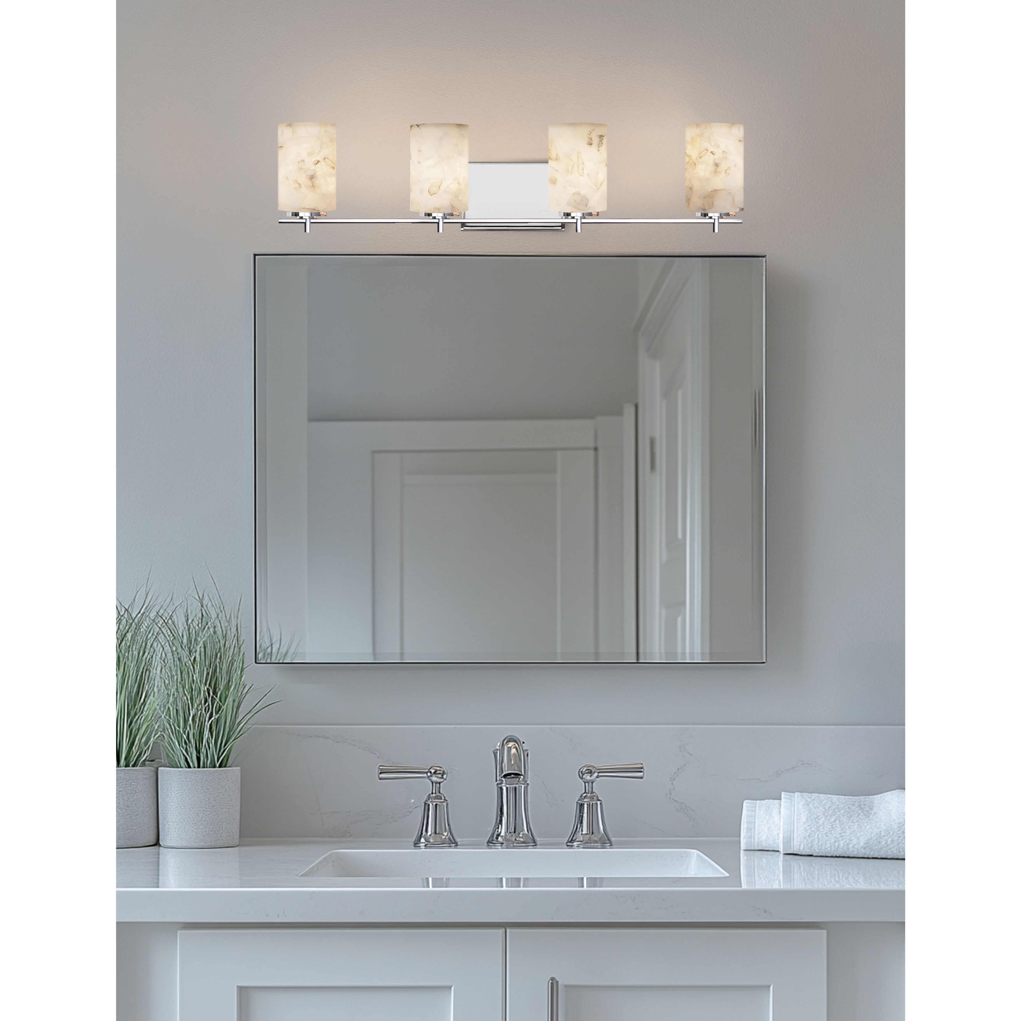 Alabaster Rocks 4 Light 34 inch Polished Chrome Vanity Light Wall Light in LED, Cylinder with Flat Rim