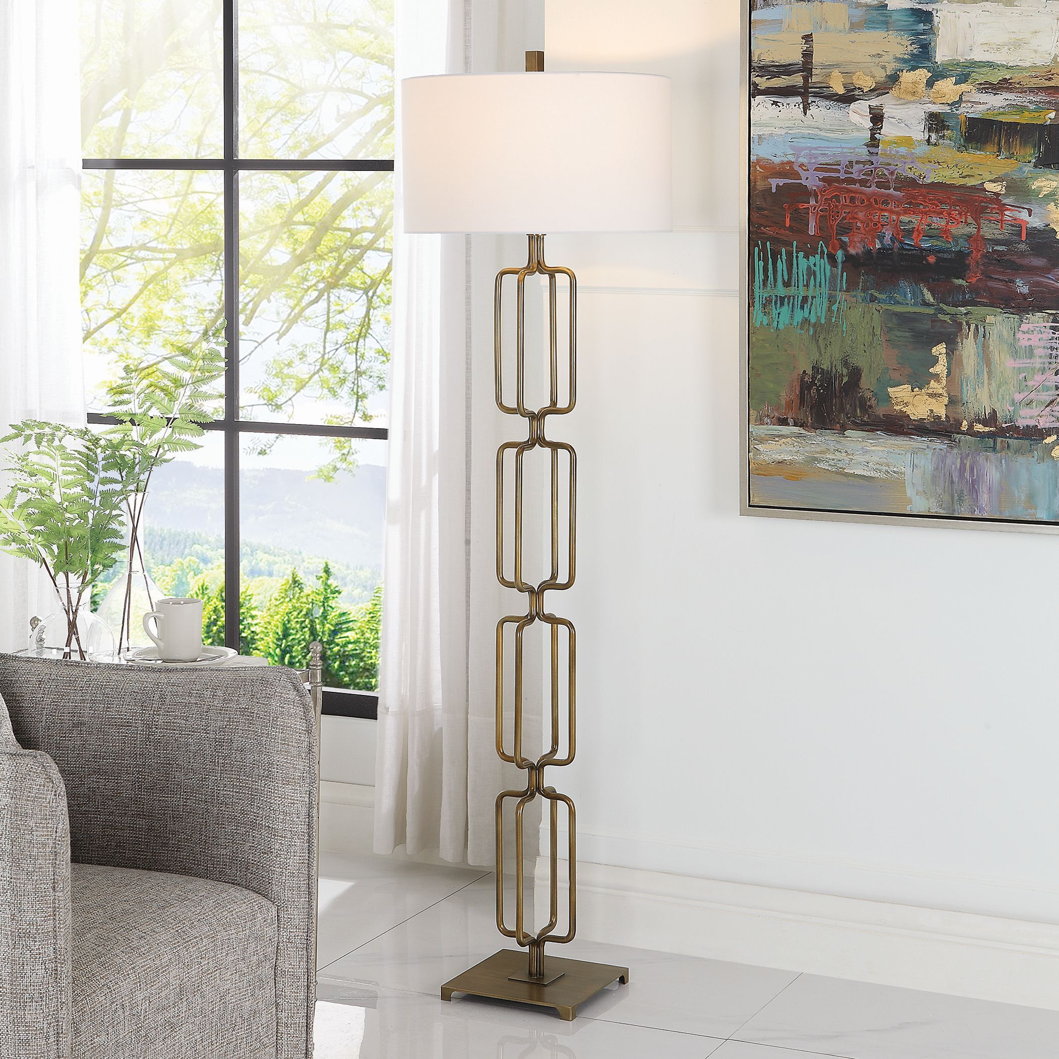Link 67 inch 150.00 watt Antique Brushed Gold Floor Lamp Portable Light