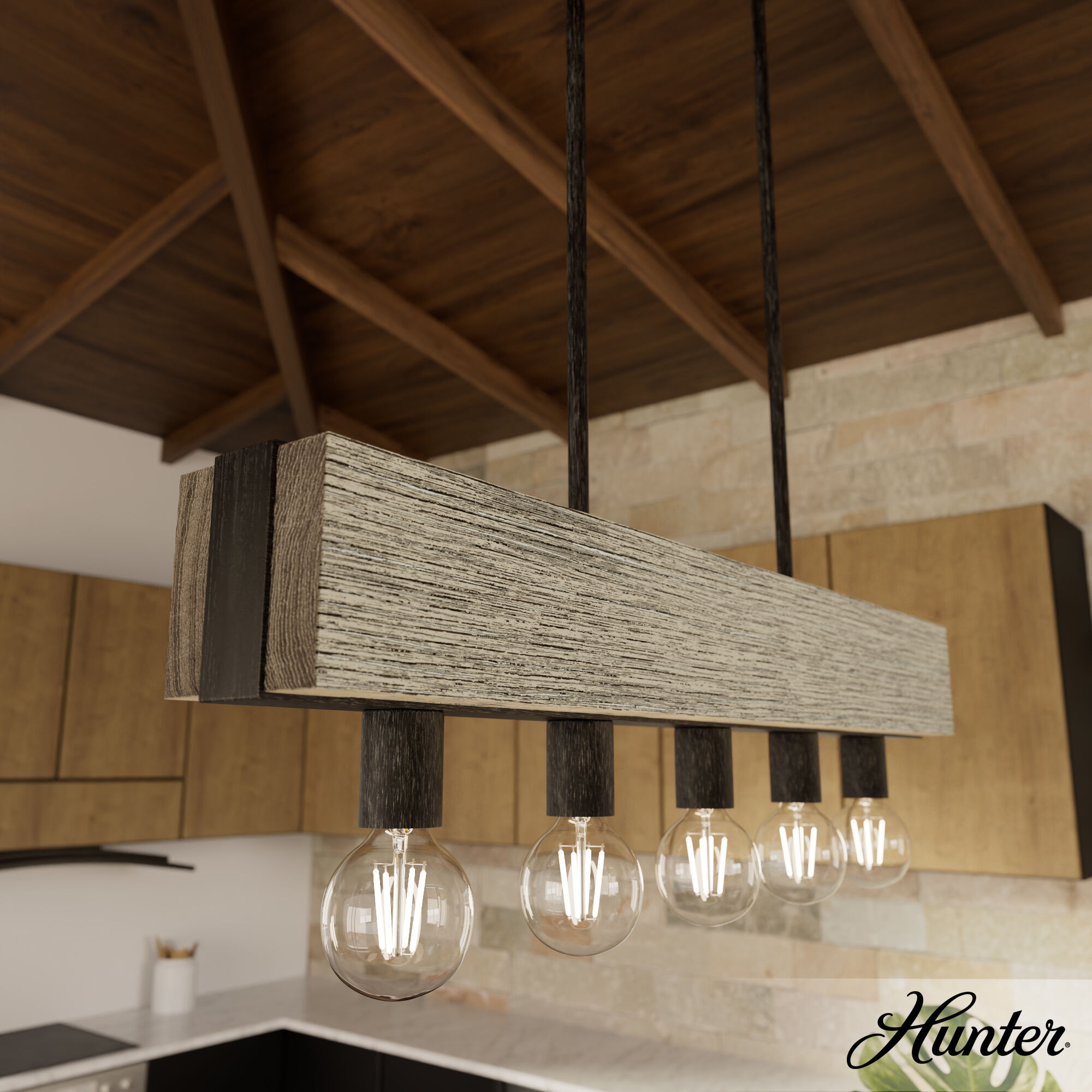 Hunter 13054 Donelson 5 Light Linear Chandelier Rustic Iron