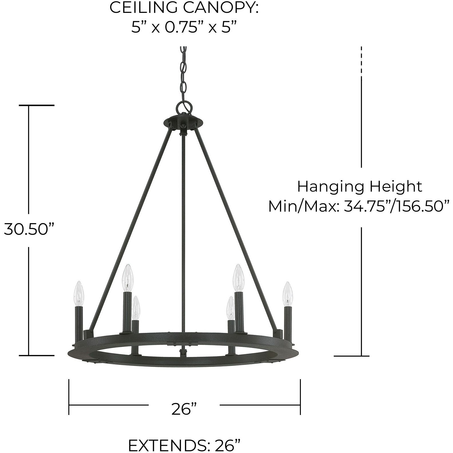 Pearson 6 Light 26 inch Black Iron Chandelier Ceiling Light