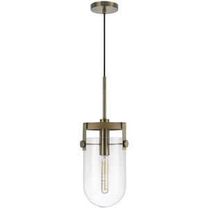 Stovall 1 Light 8.5 inch Antique Brass and Oak Pendant Ceiling Light, Mini Light Design