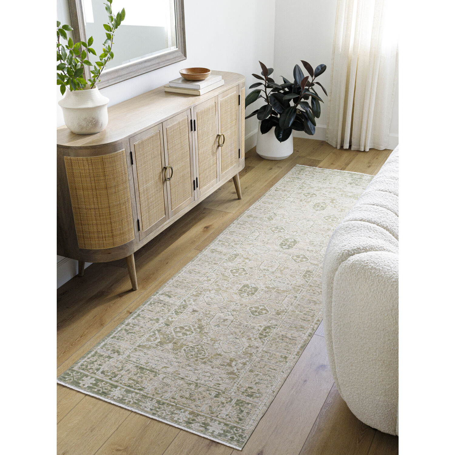 Once Upon a Time 118.11 X 35.04 inch Olive / Tan / Light Olive / Light Gray / Pale Blue Machine Woven Rug in 3 x 10