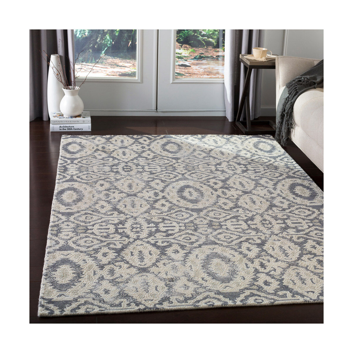 Antigua 36 X 24 inch Charcoal/Cream/Pale Blue Rugs, Rectangle