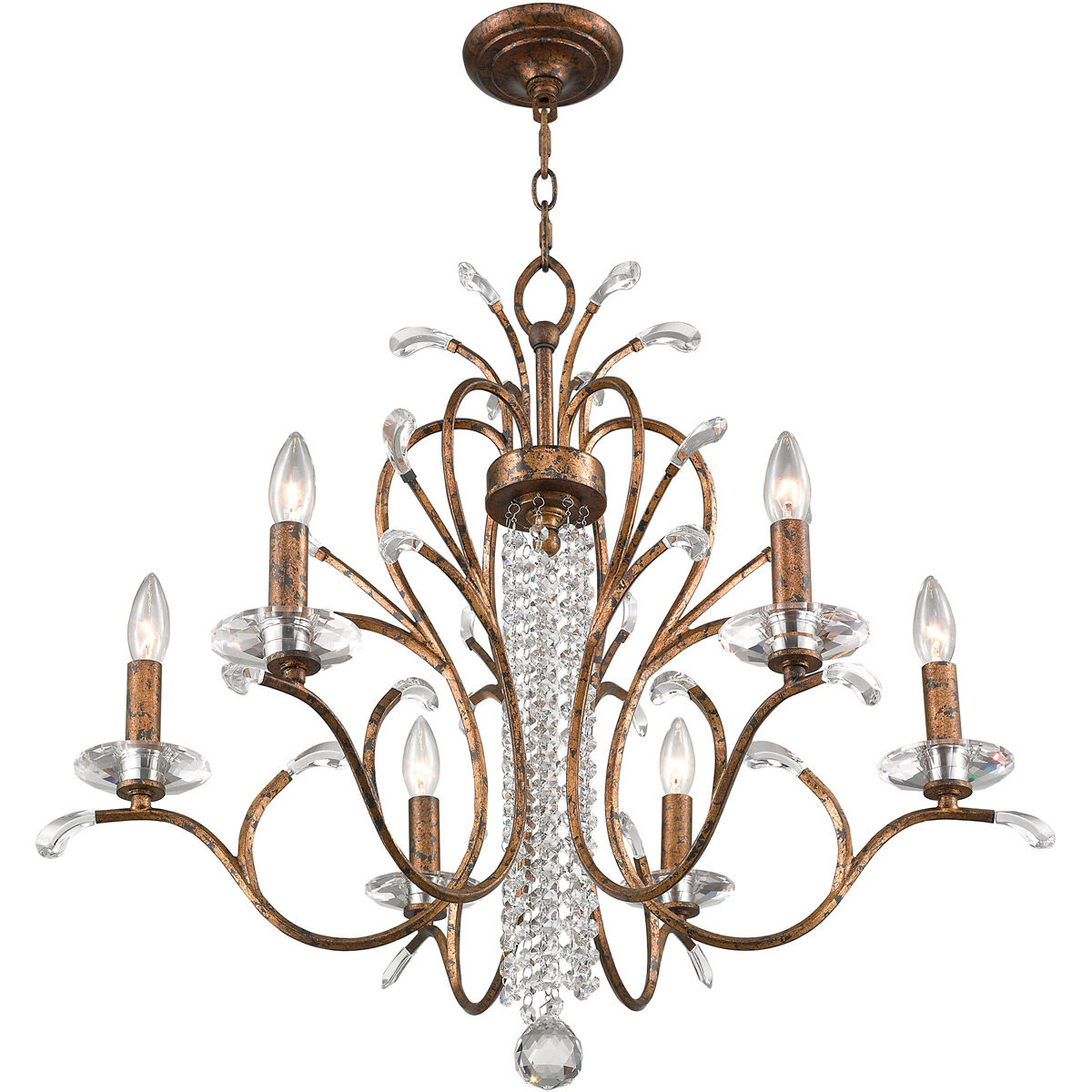 Serafina 6 Light 28 inch Hand Applied Venetian Golden Bronze Chandelier Ceiling Light