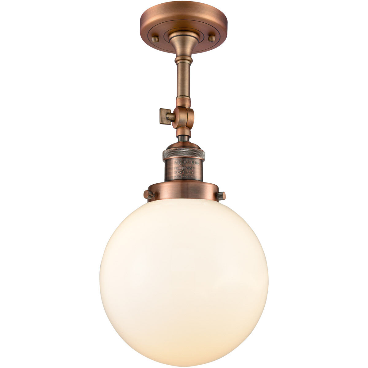 Franklin Restoration Large Beacon 1 Light 8 inch Antique Copper Semi-Flush Mount Ceiling Light in Matte White Glass, Franklin Restoration
