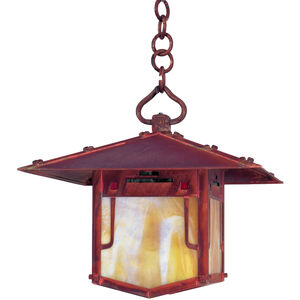 Pagoda 1 Light 12 inch Pewter Pendant Ceiling Light in Green-Red-Gold White Iridescent