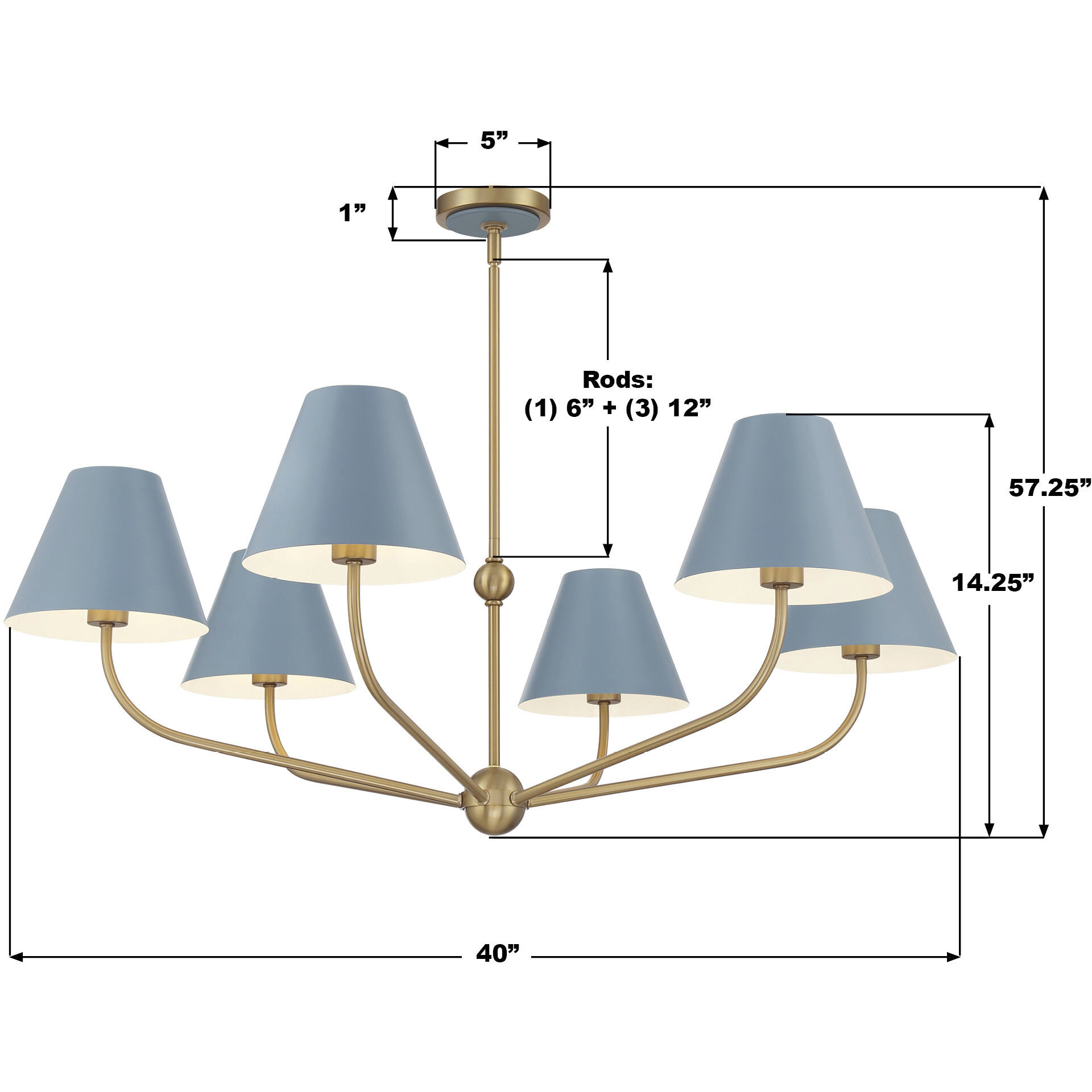 Xavier 6 Light 40 inch Vibrant Gold Chandelier Ceiling Light in Vibrant Gold and Blue