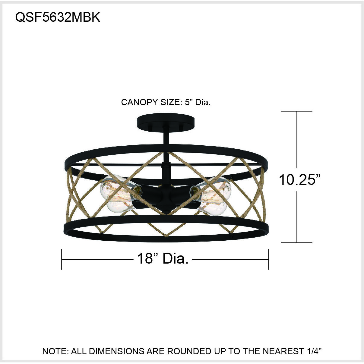 Cedar Park 4 Light 18 inch Matte Black Semi-Flush Mount Ceiling Light