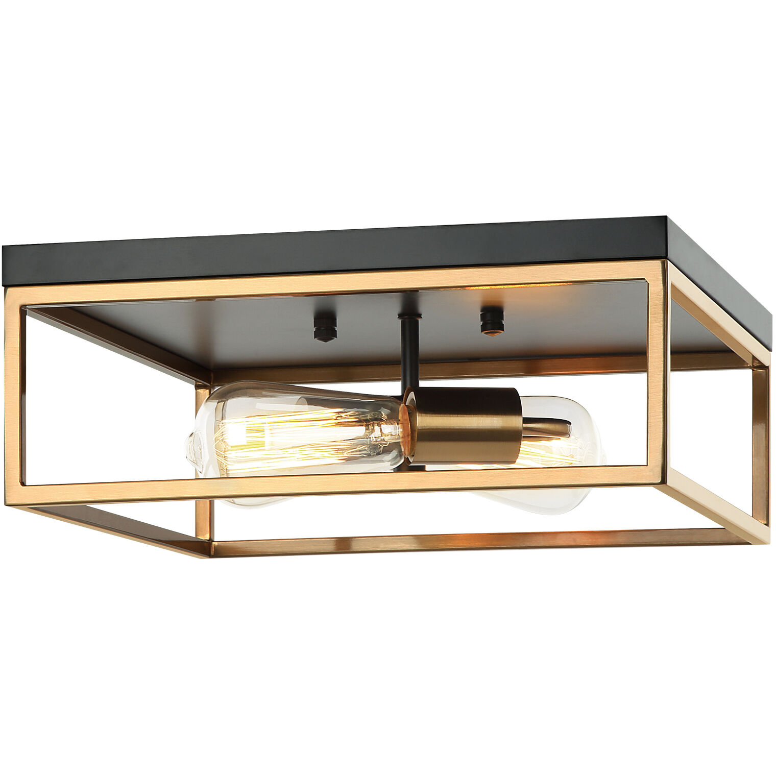 Clarke 2 Light 13 inch Black and Aged Gold Brass Flush Mount Ceiling Light