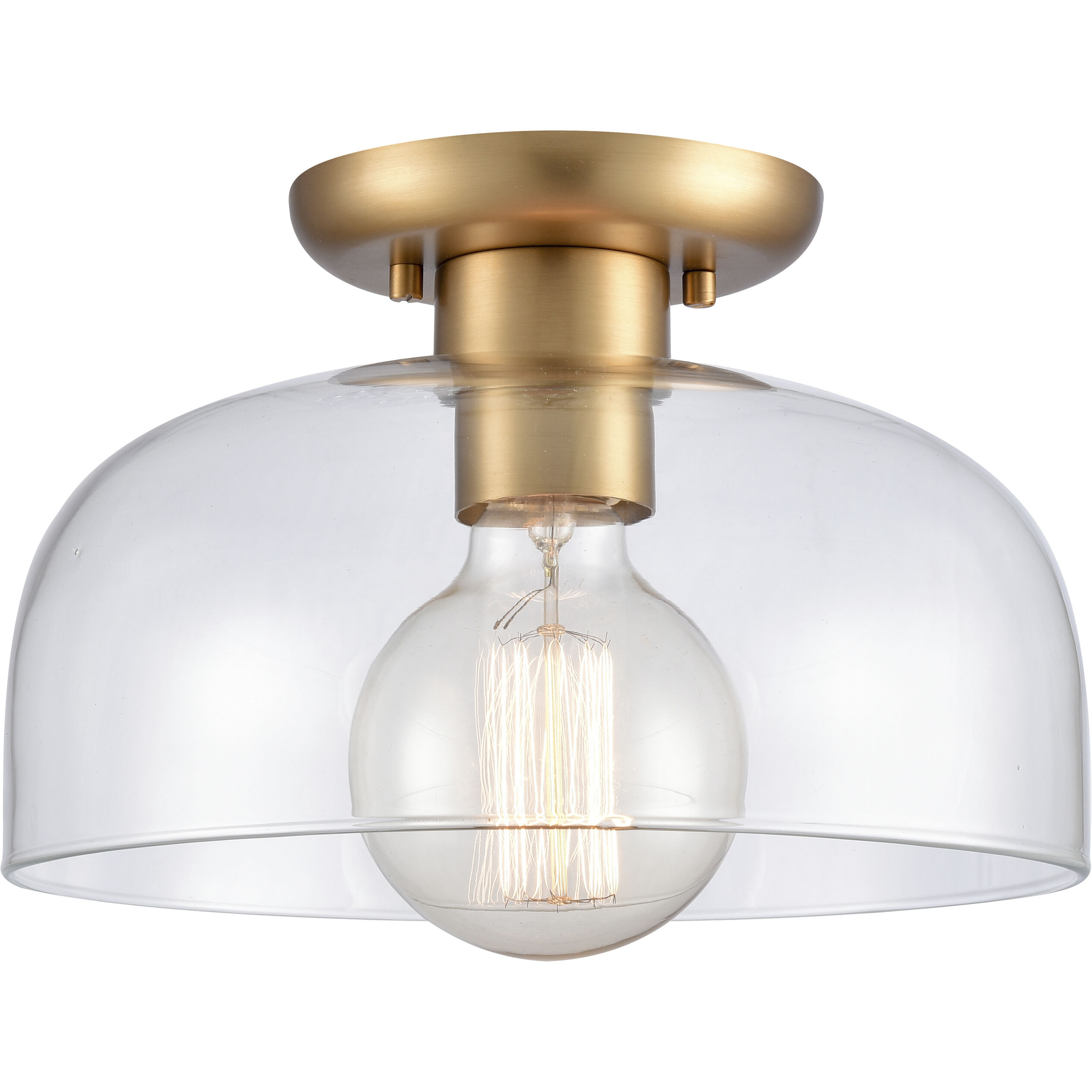 Brewer 1 Light 10 inch Brushed Gold Semi Flush Mount Ceiling Light in Clear
