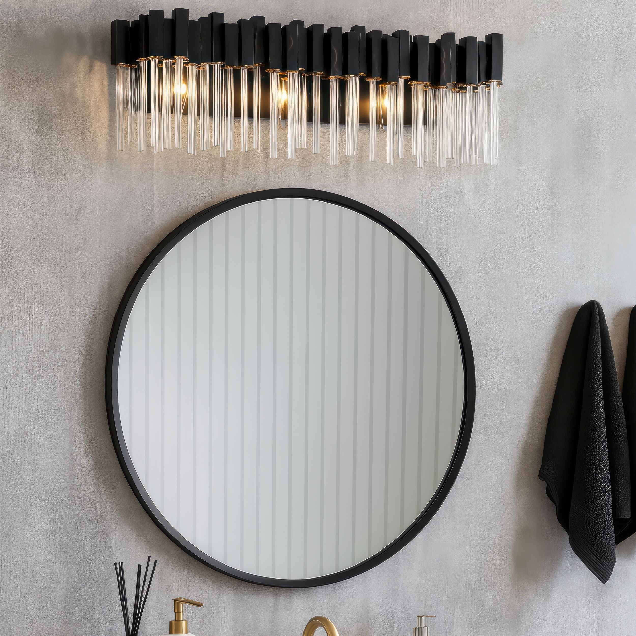 Matrix 3 Light 28 inch Matte Black and French Gold Bath Vanity Light Wall Light