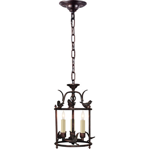 Chapman & Myers Diego 3 Light 8 inch Hand Painted Rust Finish Classical Perching Bird Lantern Ceiling Light, Petite