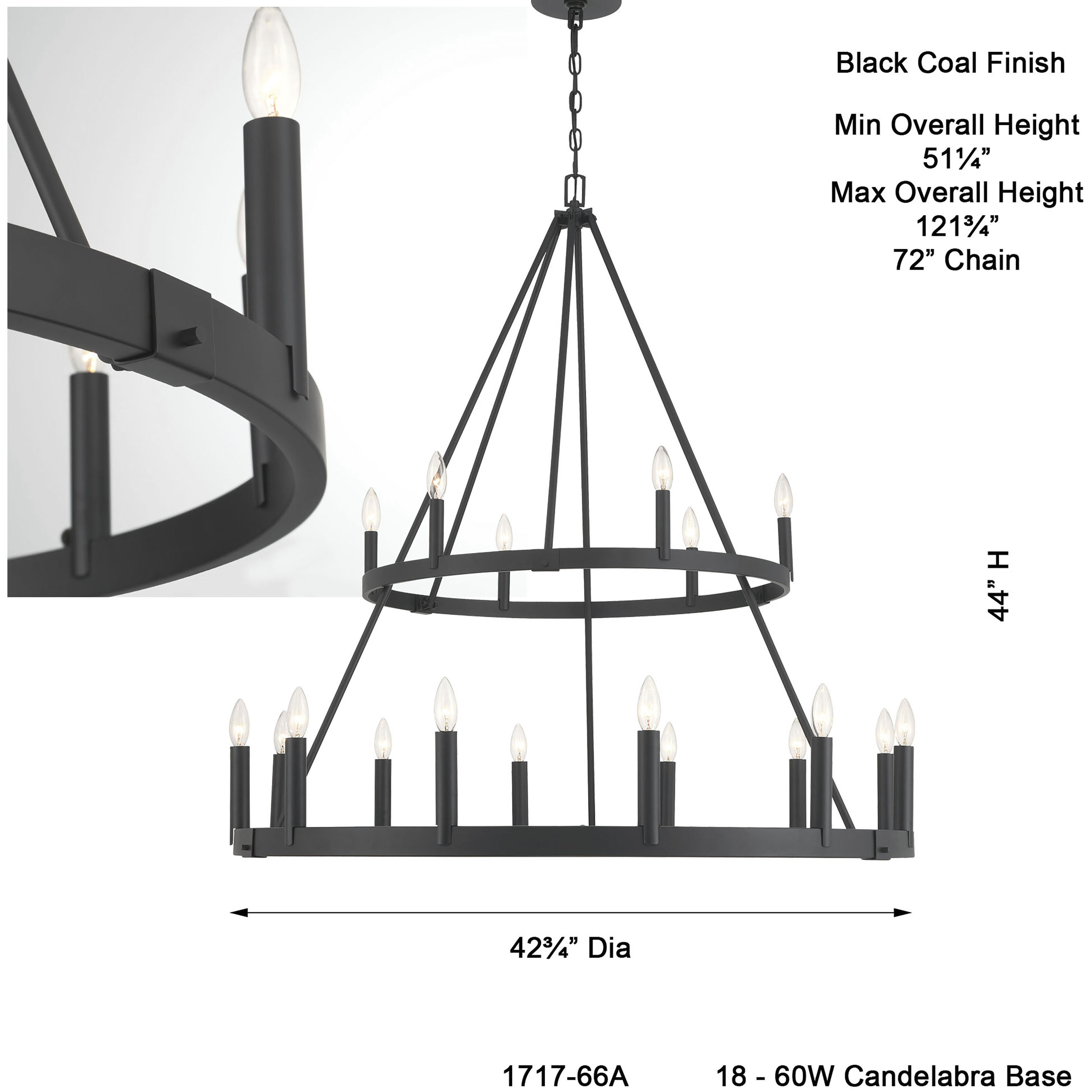 Dutton 18 Light 42.75 inch Coal Chandelier Ceiling Light