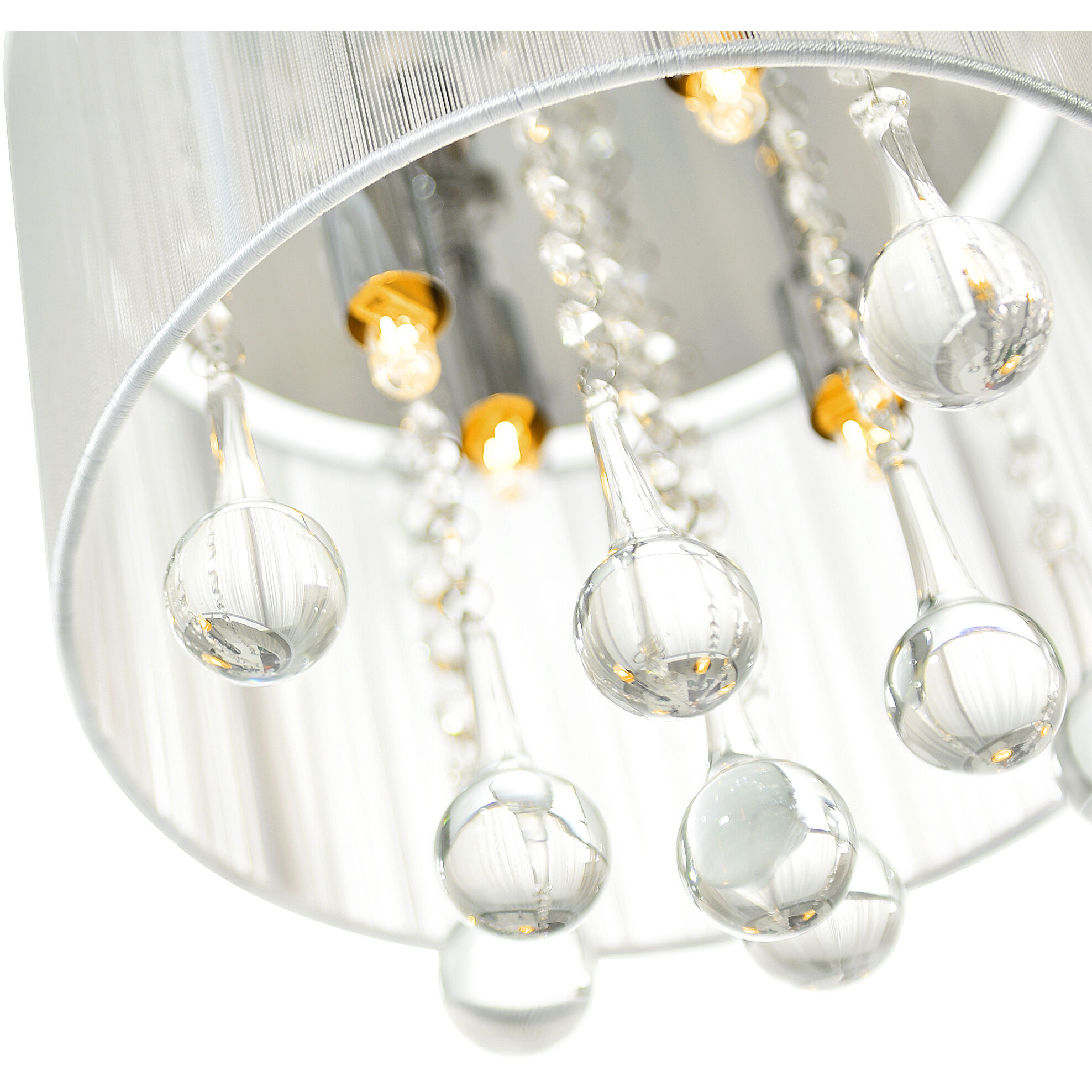 Water Drop 4 Light 10 inch Chrome Drum Shade Flush Mount Ceiling Light in White