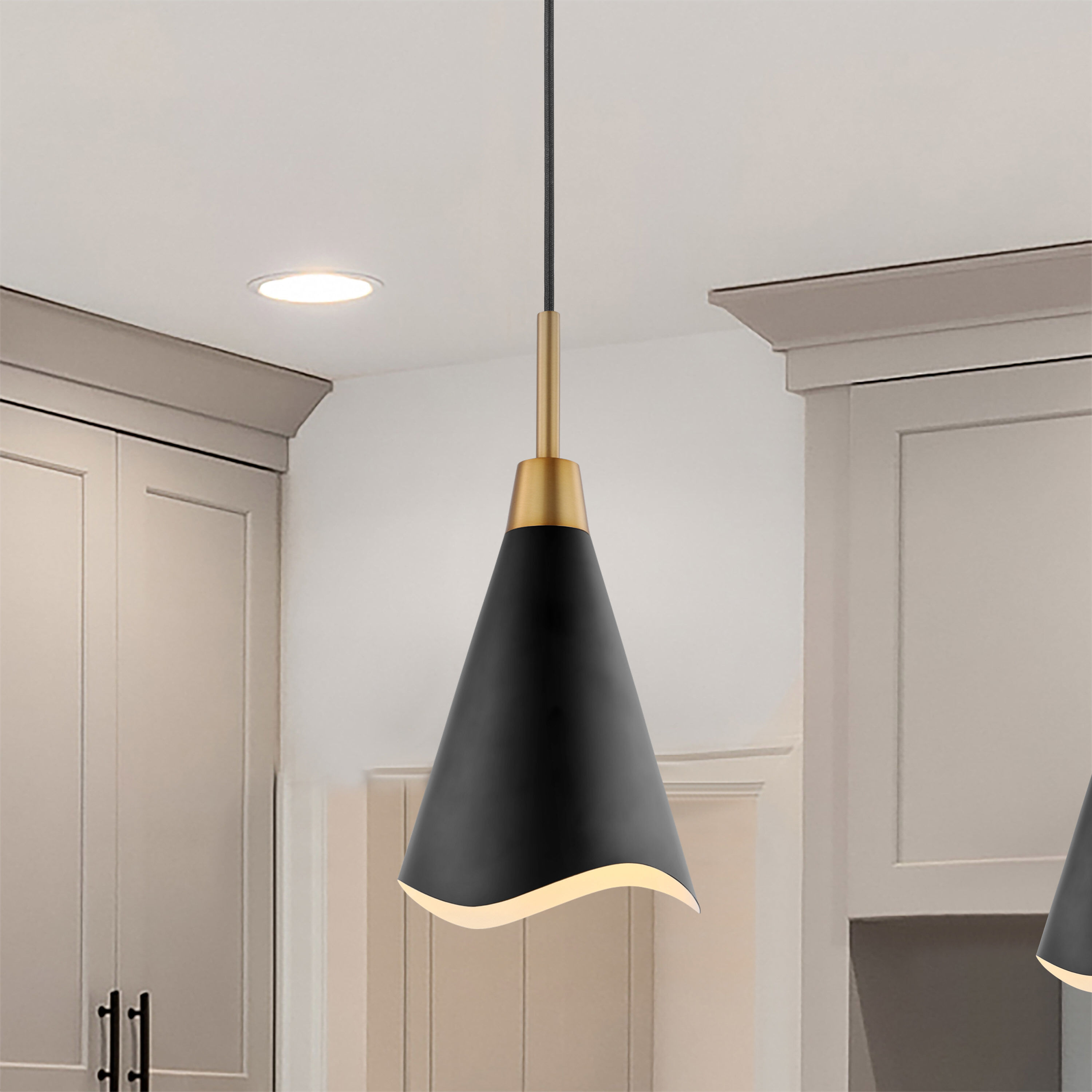 Tango 1 Light 7.88 inch Matte Black/Burnished Brass Pendant Ceiling Light