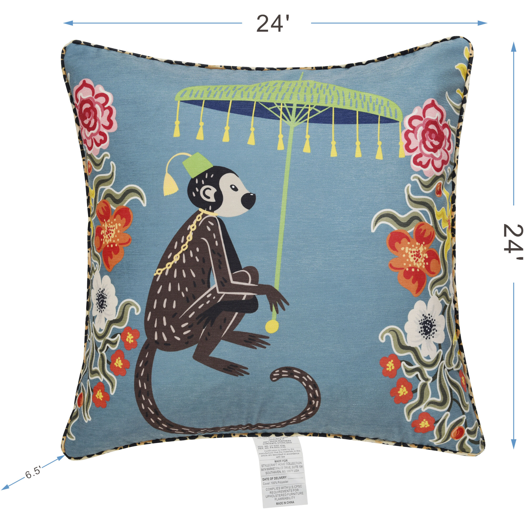Maharaja Monkey 24 X 6 inch Blue Gray Pillow