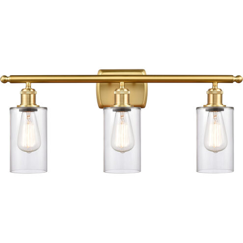 Ballston Clymer 3 Light 26 inch Satin Gold Bath Vanity Light Wall Light in Clear Glass, Ballston