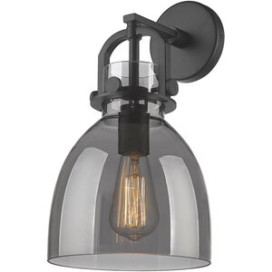 Newton Bell 1 Light 8 inch Matte Black Sconce Wall Light in Plated Smoke Glass