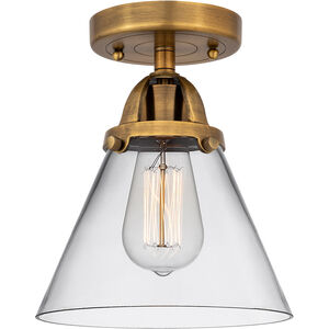 Nouveau 2 Large Cone LED 7.75 inch Brushed Brass Semi-Flush Mount Ceiling Light in Clear Glass