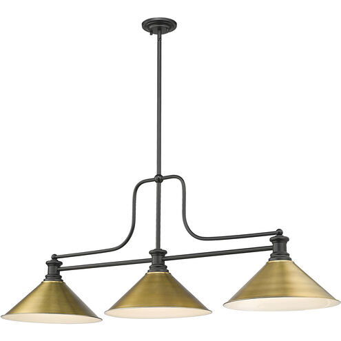 Melange 3 Light 52 inch Matte Black Billiard Ceiling Light in Matte Black and Rubbed Brass
