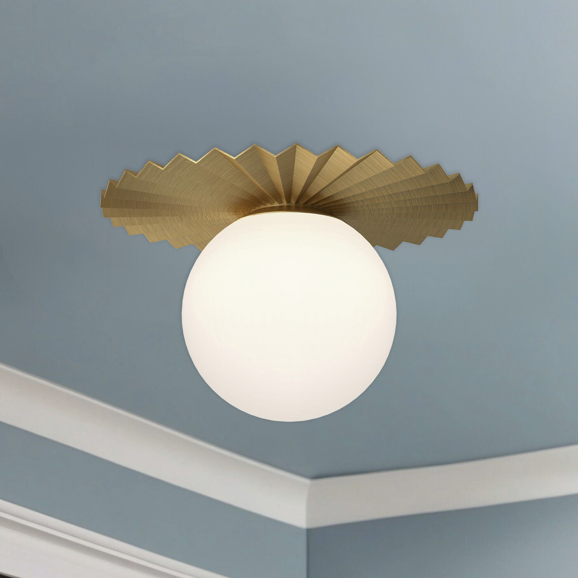 Alora Mood Plume 1 Light 13.88 inch Brushed Gold/Opal Matte Glass Flush Mount Ceiling Light