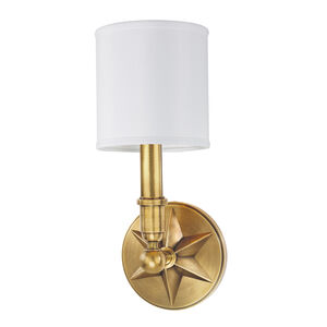Bethesda 1 Light 5 inch Aged Brass Wall Sconce Wall Light in White Faux Silk