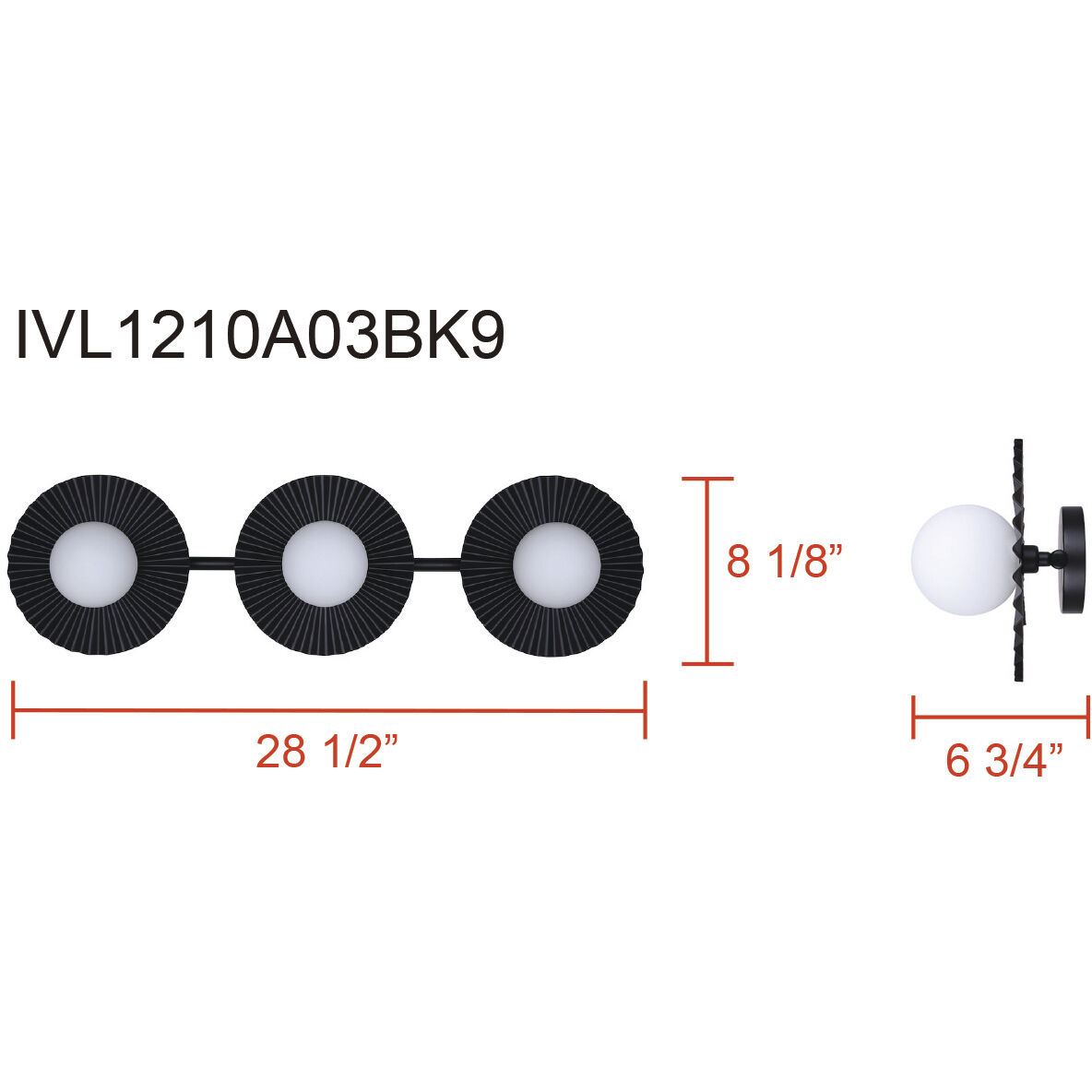 Payton 3 Light 28.5 inch Black Vanity Light Wall Light