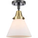 Franklin Restoration Large Cone 1 Light 7.75 inch Black Antique Brass Flush Mount Ceiling Light in Matte White Glass