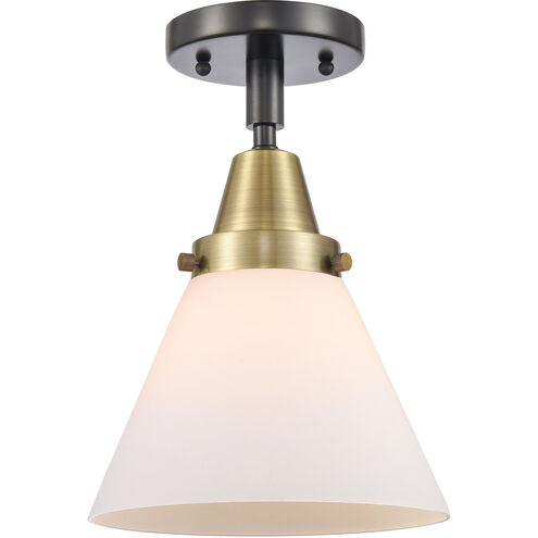 Franklin Restoration Large Cone 1 Light 7.75 inch Black Antique Brass Flush Mount Ceiling Light in Matte White Glass