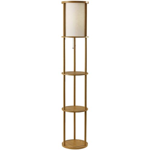 Stewart 62.5 inch 150 watt Natural Wood Veneer Round Shelf Floor Lamp Portable Light