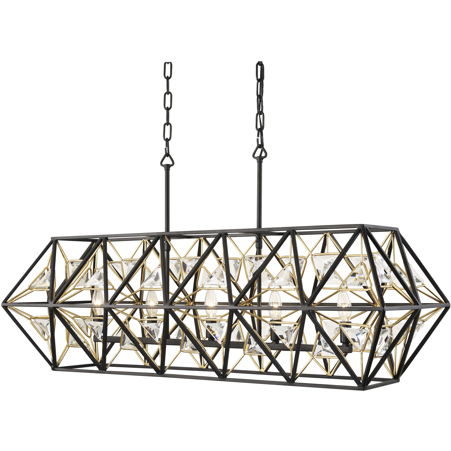 Marcia 5 Light 42 inch Matte Black and French Gold Linear Pendant Ceiling Light