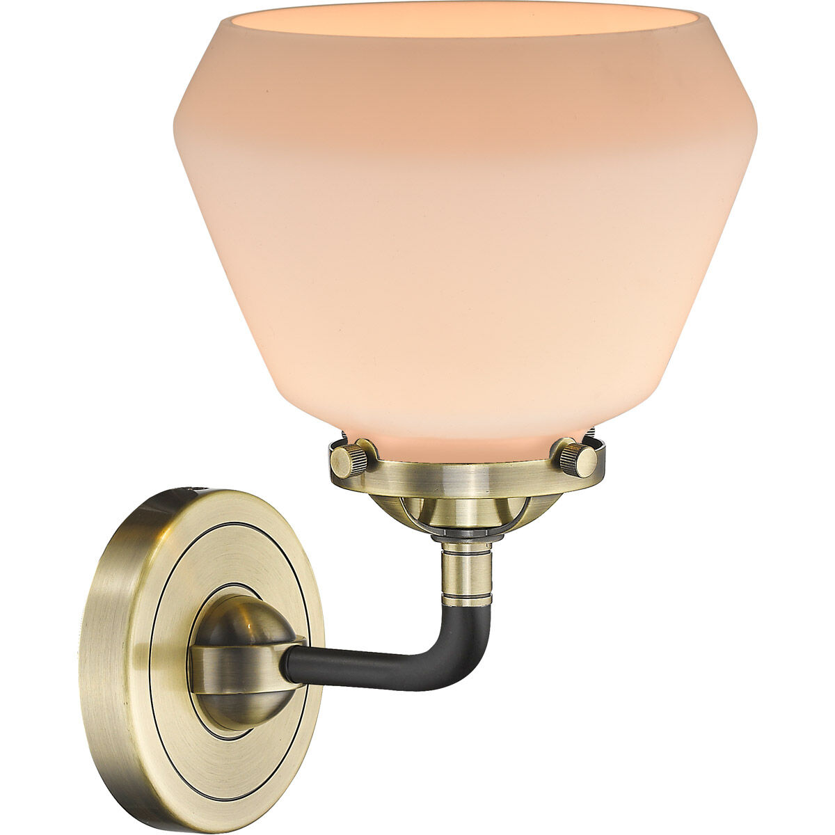 Nouveau Fulton 1 Light 7 inch Black Antique Brass Sconce Wall Light in Matte White Glass, Nouveau