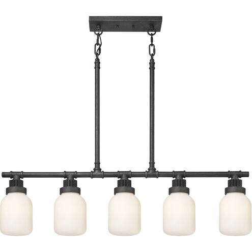 Somers 5 Light 42.88 inch Weathered Zinc Linear Pendant Ceiling Light in Matte White Glass