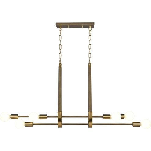 Sabine 6 Light 42 inch Pecan and Brushed Gold Linear Chandelier Ceiling Light