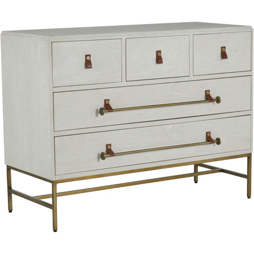 Maya Cerused White / Stained Brass / Caramel Brown Leather Dresser