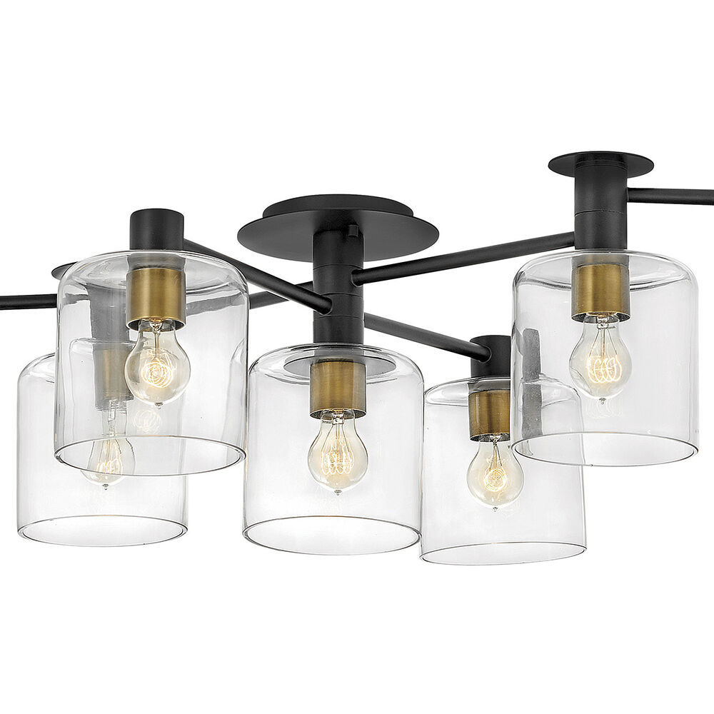 Axel 7 Light 58.75 inch Black with Heritage Brass Indoor Semi-Flush Mount Ceiling Light