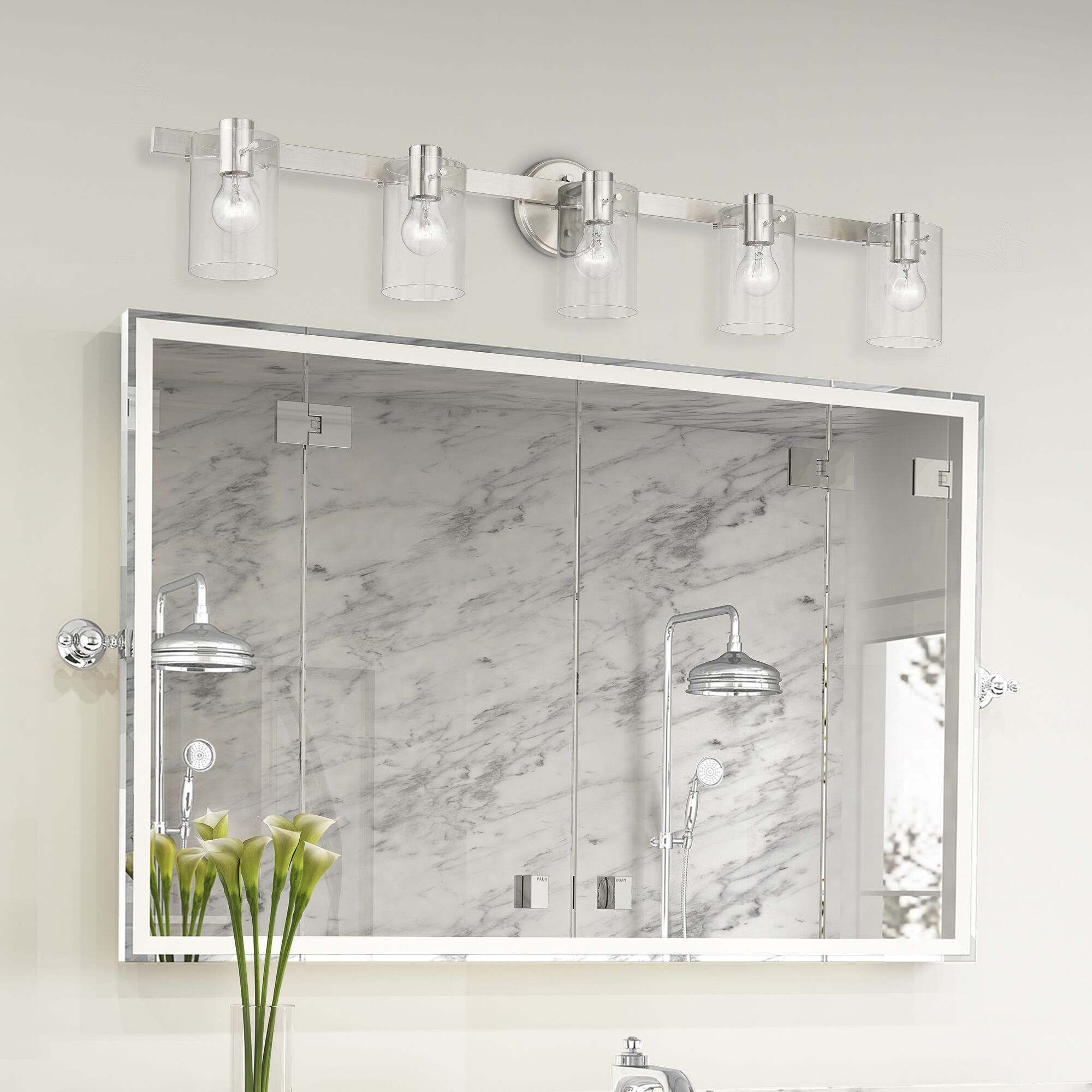 Munich 5 Light 42 inch Brushed Nickel Vanity Sconce Wall Light