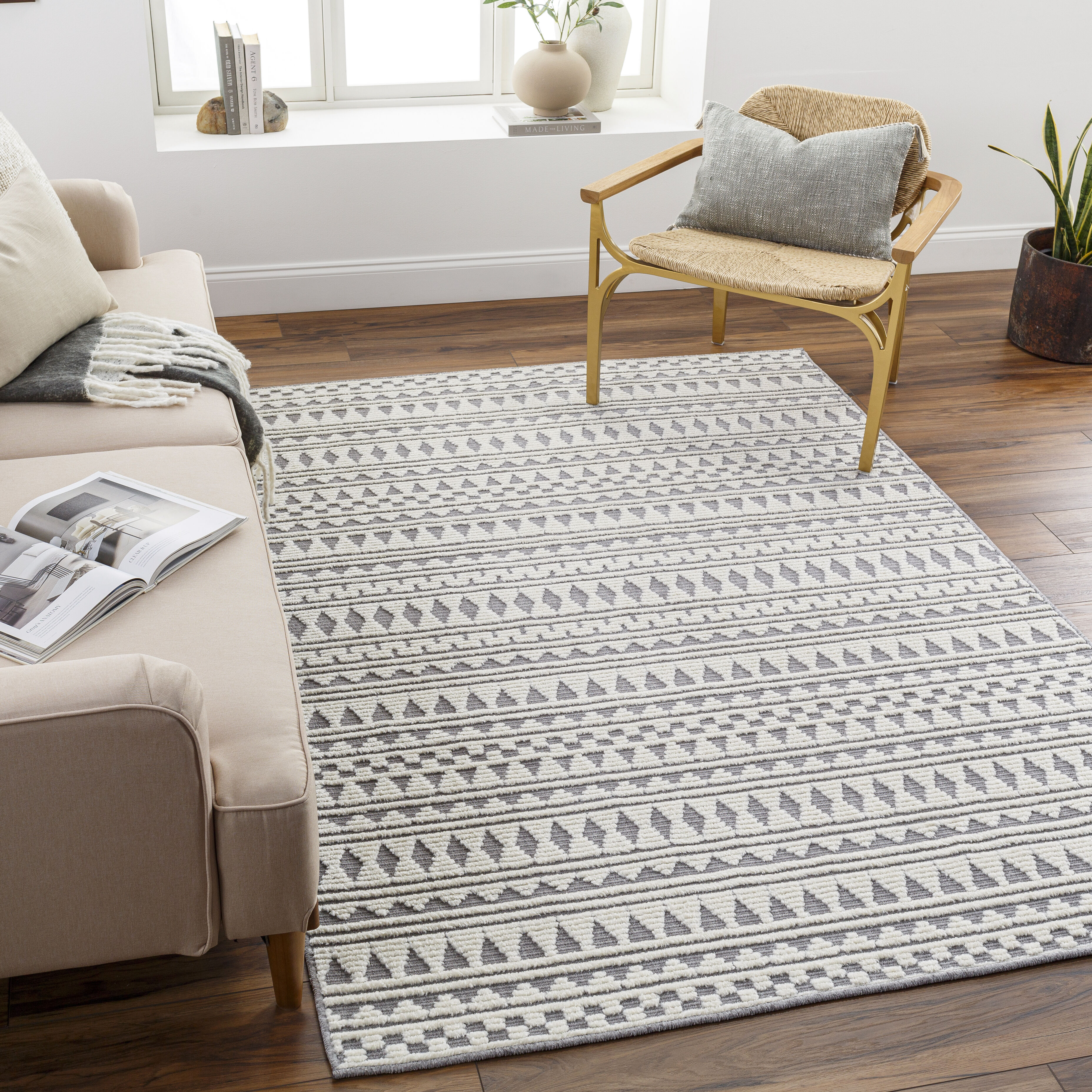 Lyna 34 X 24 inch Light Grey Rug, Rectangle