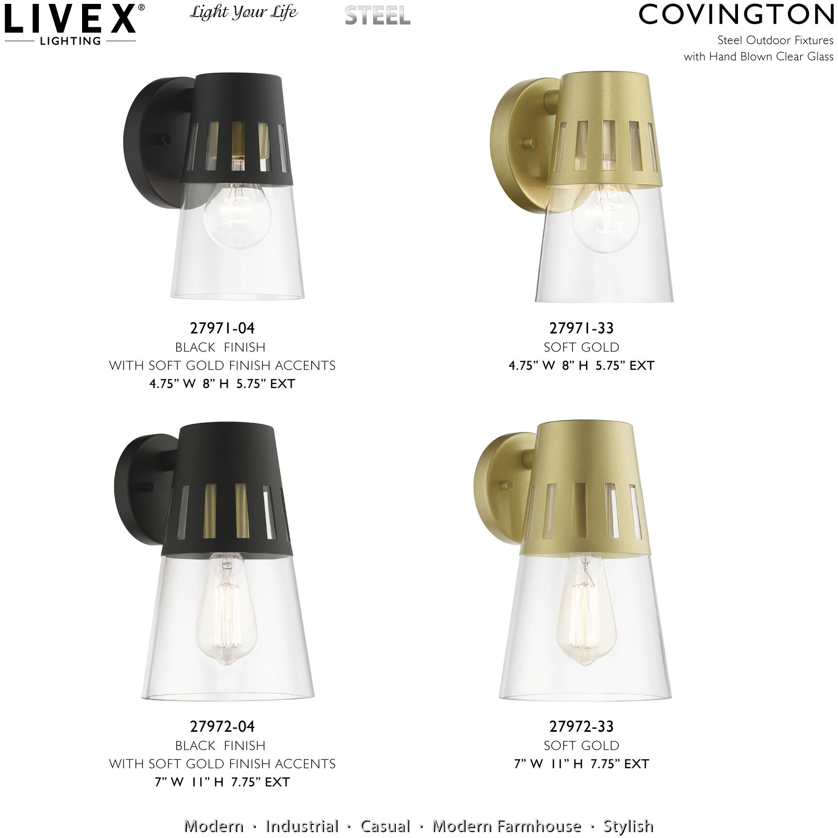 Covington 1 Light 8 inch Black with Soft Gold Finish Accents Outdoor Wall Lantern, Small