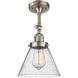 Franklin Restoration Large Cone LED 8 inch Brushed Satin Nickel Sconce Wall Light in Seedy Glass, Franklin Restoration