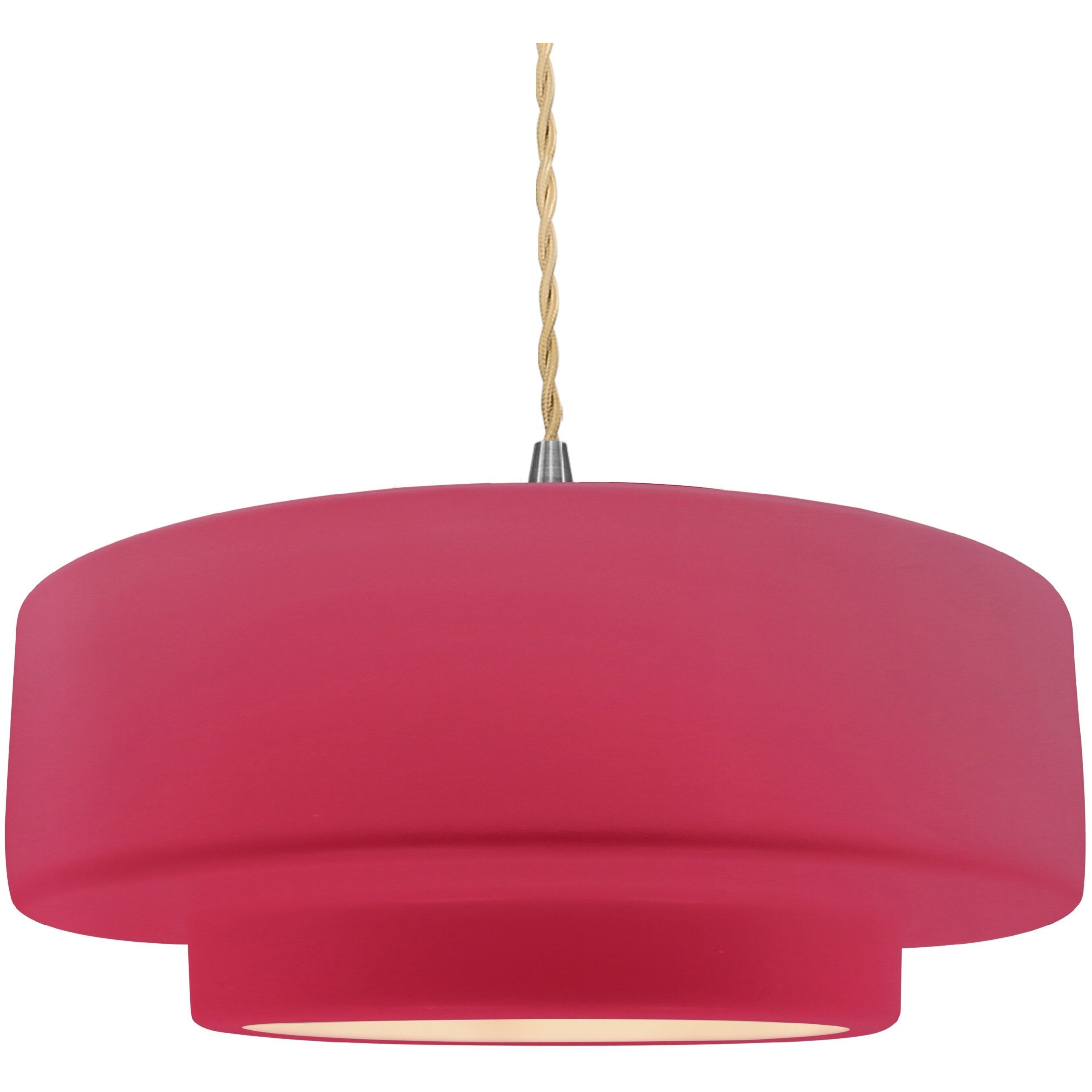 Radiance Collection - Tier Pendant Ceiling Light in Brushed Nickel, Replaceable Bulb, Beige Twist Cord, Cerise, 16.25W x 6H, Form+Finish+Function