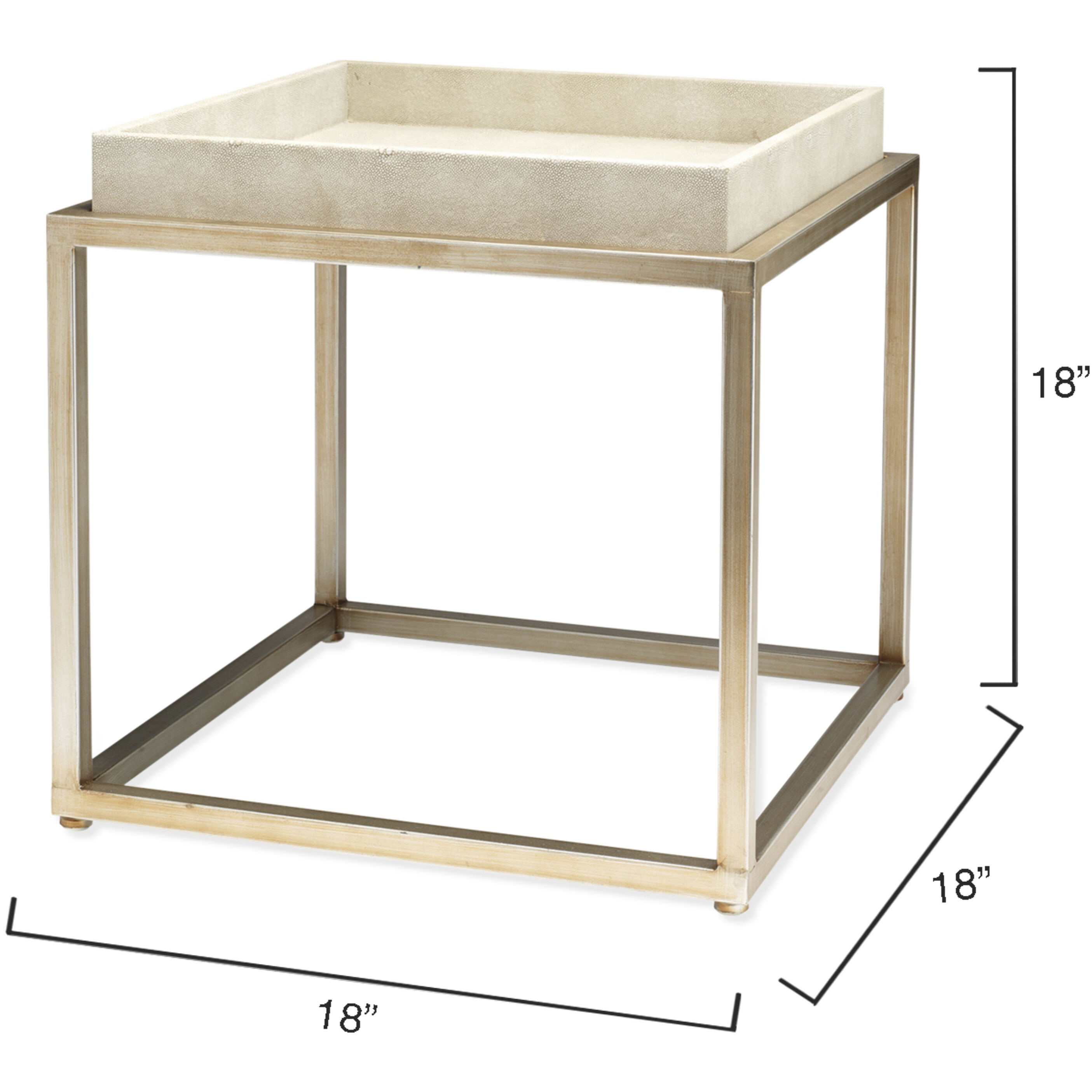 Jax Square 18 X 18 inch Ivory Faux Shagreen and Antique Brass Metal Side Table