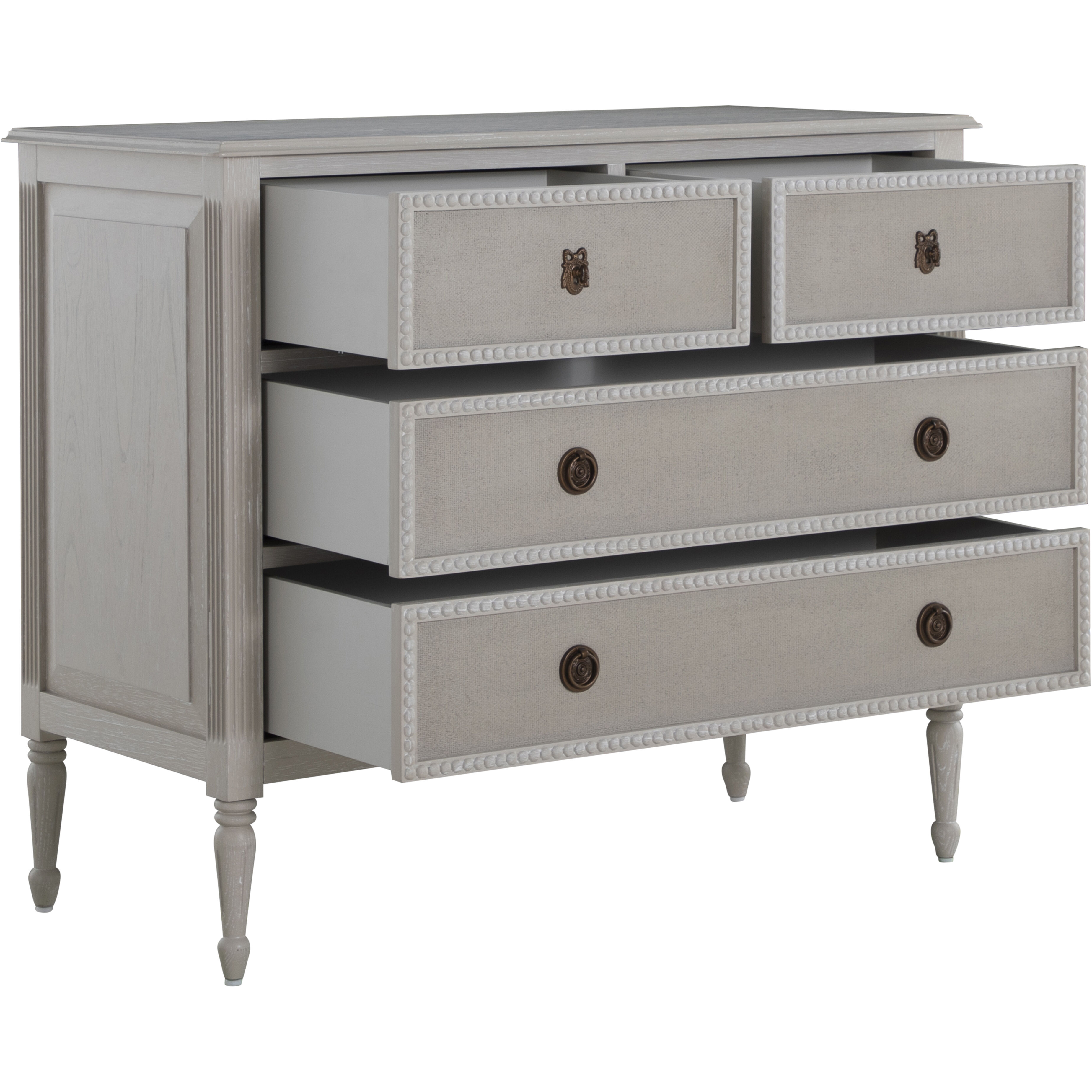 Caroline Cerused White and Painted Burlap Chest